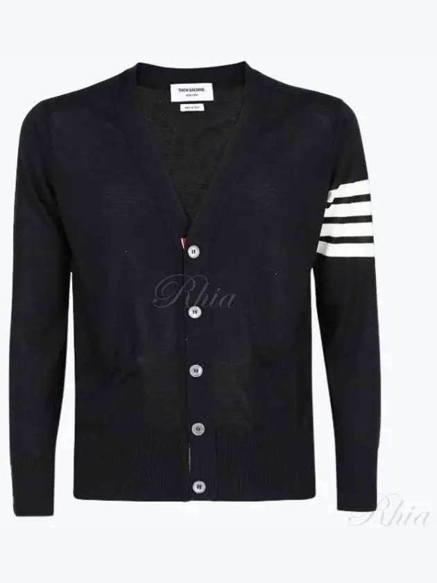 Men's Sustainable Classic Diagonal Wool Cardigan Black - THOM BROWNE - BALAAN 2