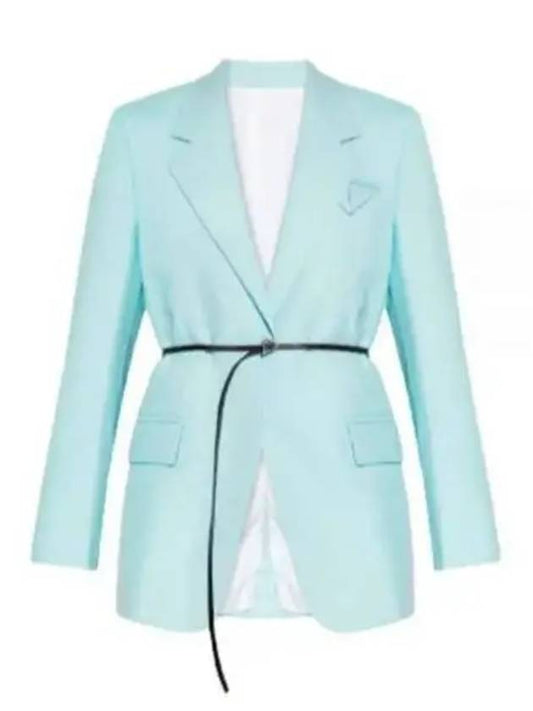 Belted Wool Blazer Jacket Light Blue - BOTTEGA VENETA - BALAAN 2