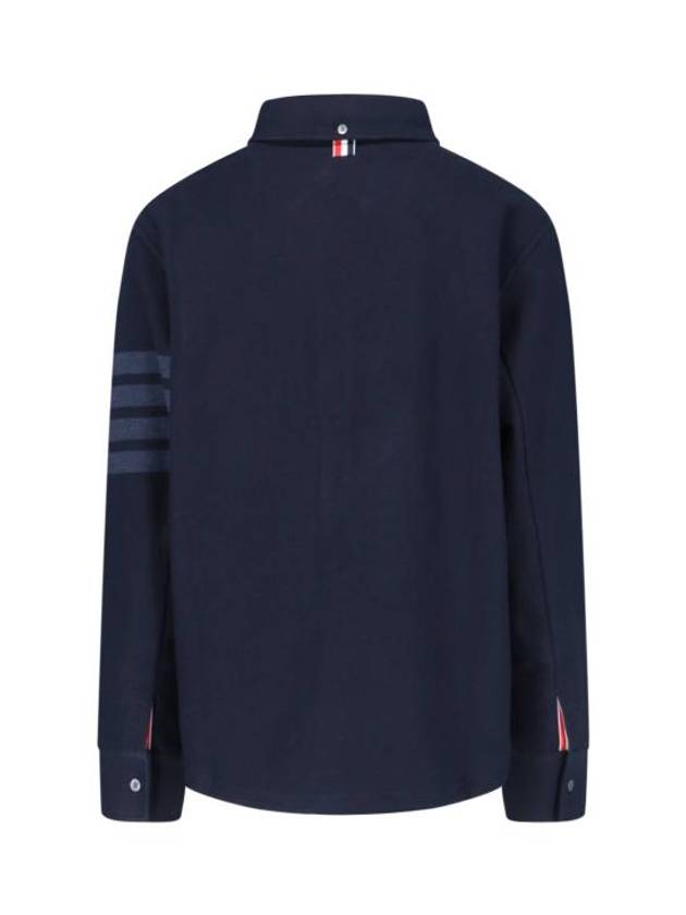 Men's 4 Bar Tech Twill Button Down Long Sleeve Shirt Navy - THOM BROWNE - BALAAN 3