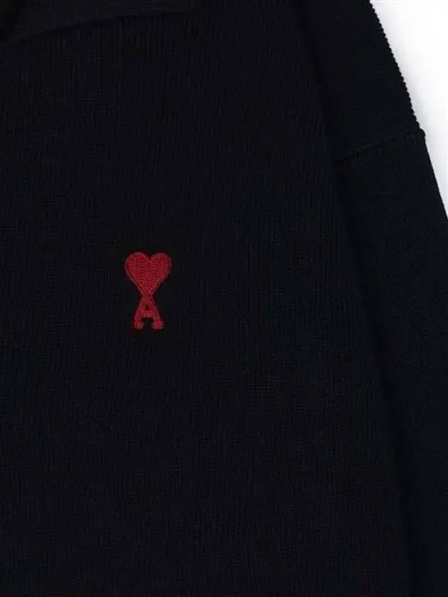 Small Heart Long Sleeve Polo Shirt Black - AMI - BALAAN 5