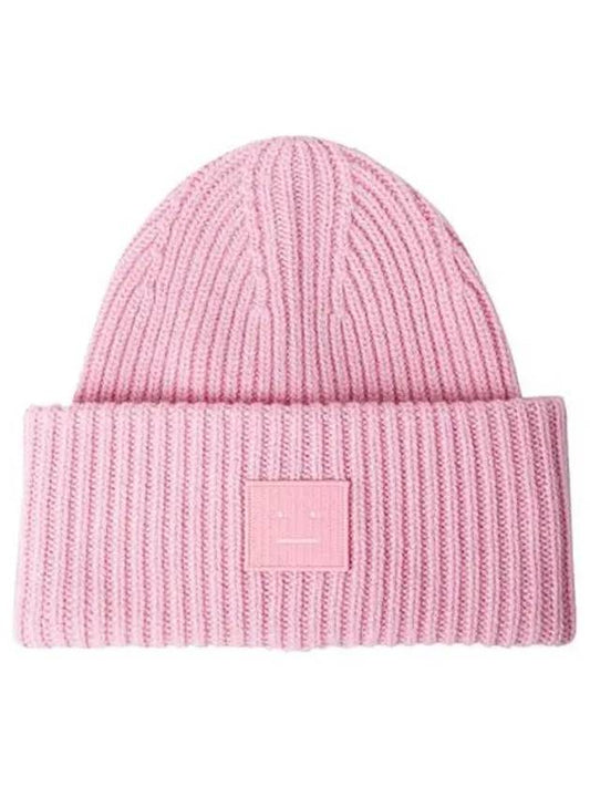 Face Patch Ribbed Wool Beanie Bubble Pink - ACNE STUDIOS - BALAAN 2