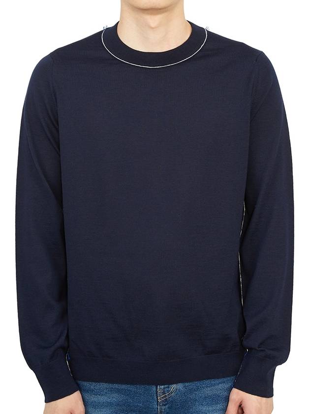 Back Stitch Crew Neck Wool Knit Top Navy - MAISON MARGIELA - BALAAN 2