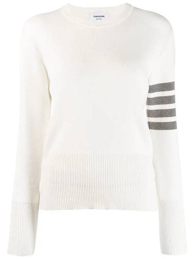 Milano Stitch Crewneck 4-Bar Cotton Crepe Knit Top White - THOM BROWNE - BALAAN 1