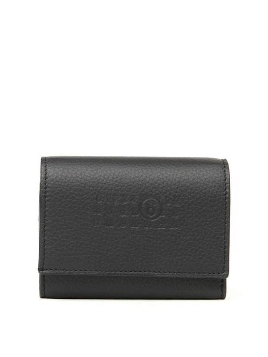 Embossed Numeric Logo Tri-Fold Leather Card Wallet Black - MAISON MARGIELA - BALAAN 1