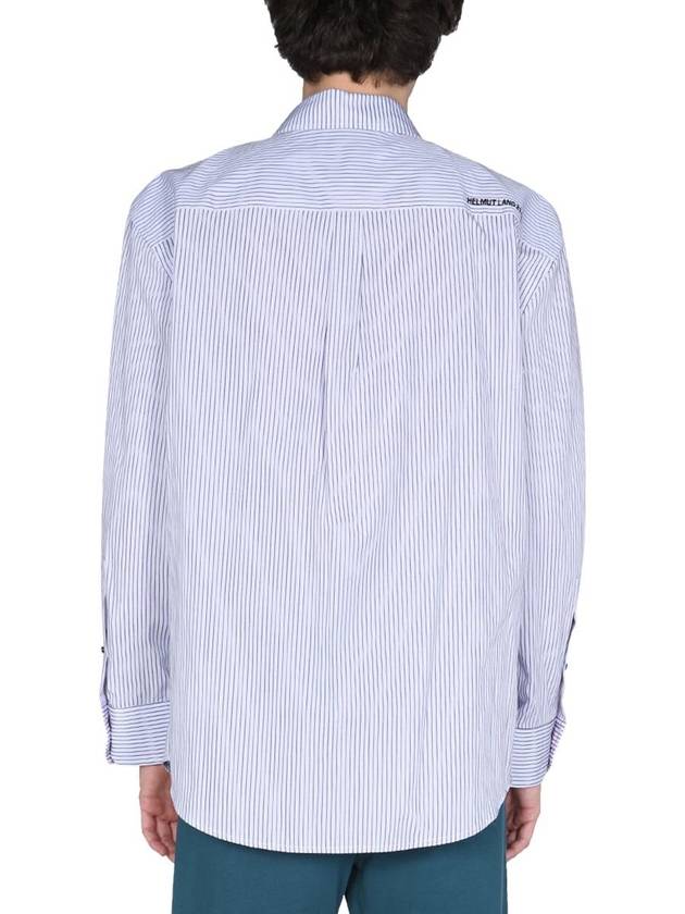 Logo Striped Cotton Shirt Blue - HELMUT LANG - BALAAN 4