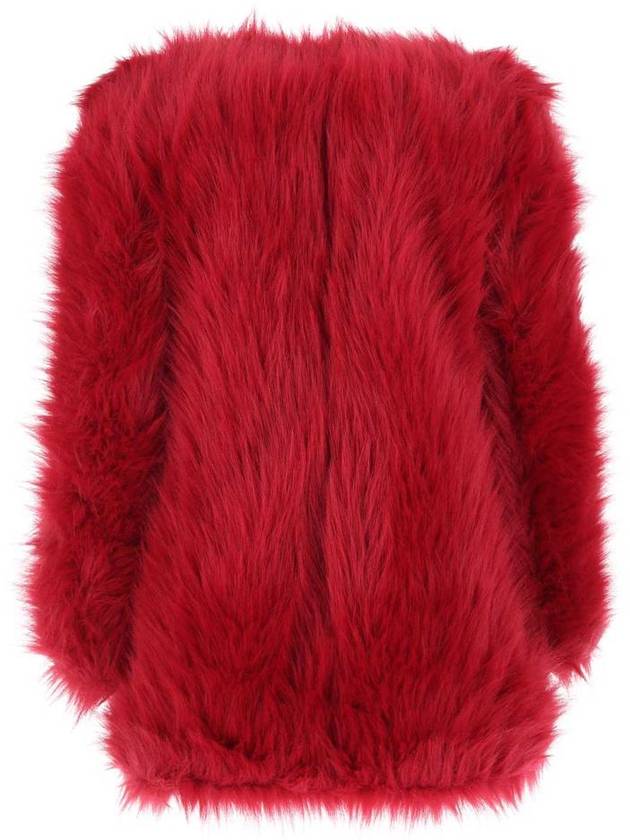 Shoulder pad fake fur coat red - SAINT LAURENT - BALAAN 3