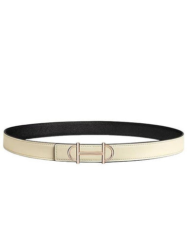 Gamma Buckle Reversible Leather Strap 24mm Belt Ivory - HERMES - BALAAN 1