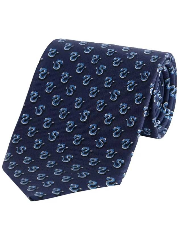 Dragon Print Silk Tie Navy - SALVATORE FERRAGAMO - BALAAN 3