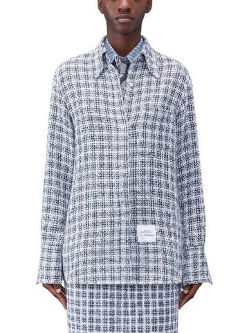 Thom Browne Ladies Check Crochet Tweed Oversized Shirt Brand Size 36 US Size 0 - THOM BROWNE - BALAAN 1