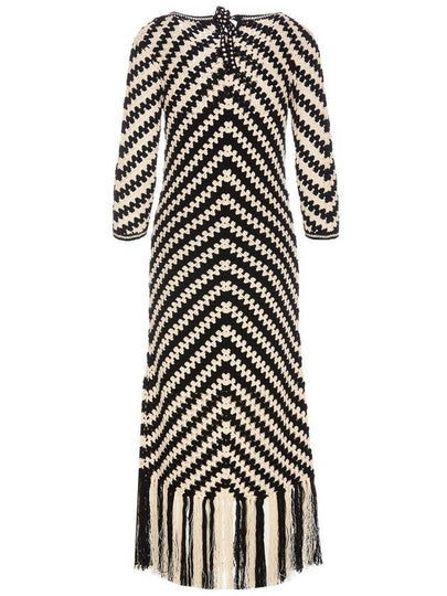 Midi Black And White Dress With Chevron Motif In Crochet Woman - ZIMMERMANN - BALAAN 2