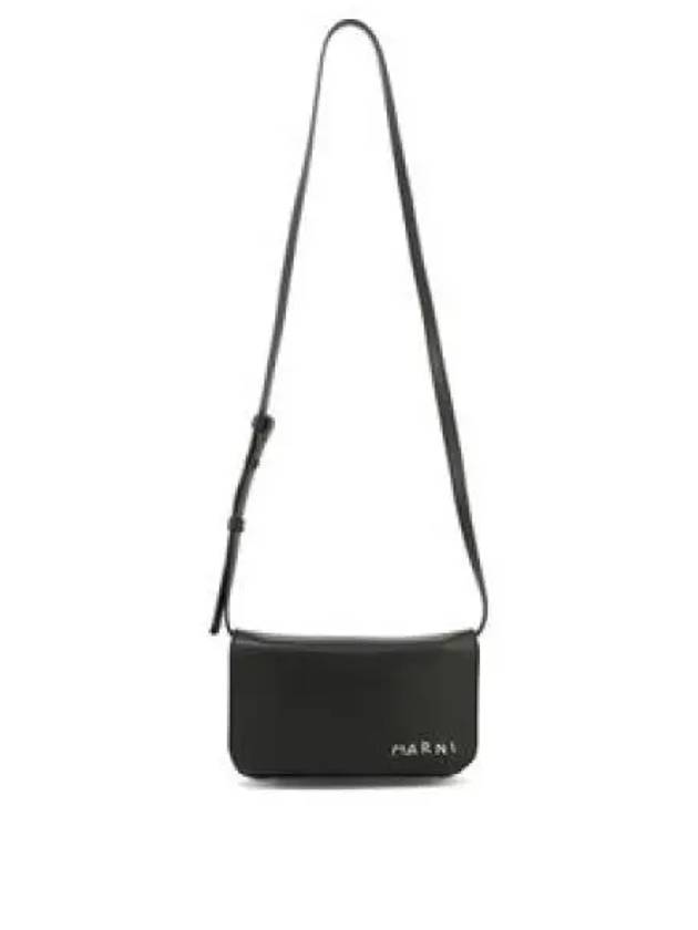 Embroidered Logo Leather Cross Bag Black - MARNI - BALAAN 2