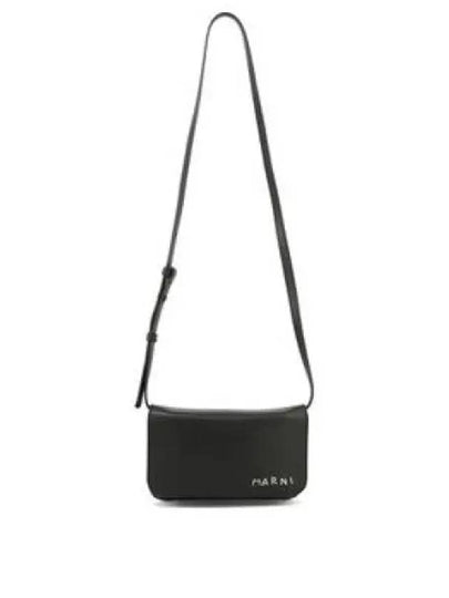 Embroidered Logo Leather Cross Bag Black - MARNI - BALAAN 2