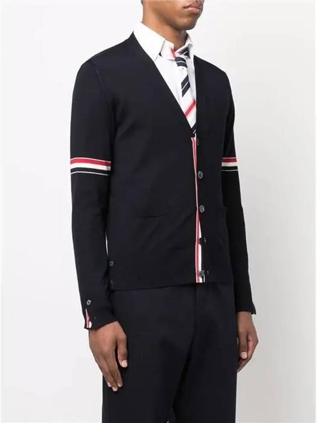 Stripe Armband Merino Wool Cardigan Navy - THOM BROWNE - BALAAN 4