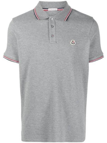 Stripe Trimming Logo Short Sleeve Polo Shirt Grey - MONCLER - BALAAN 1