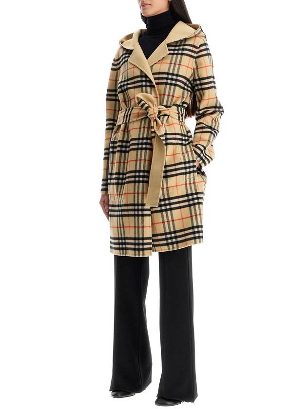 Check Reversible Hampshire Mid-length Wool Single Coat Flax - BURBERRY - BALAAN 5