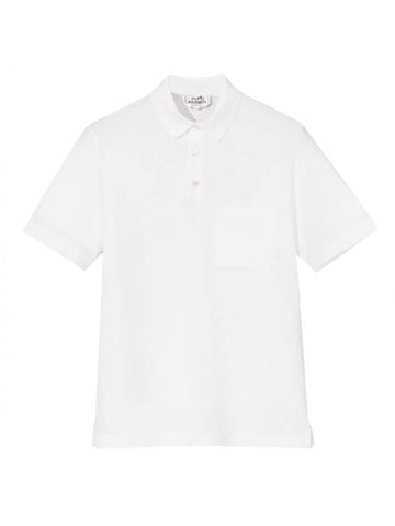 Men's Embroidered H Button Polo Shirt White - HERMES - BALAAN 1