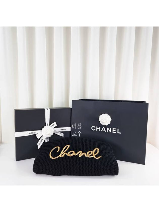 22A Logo Cashmere Muffler Black AA8312 - CHANEL - BALAAN 1