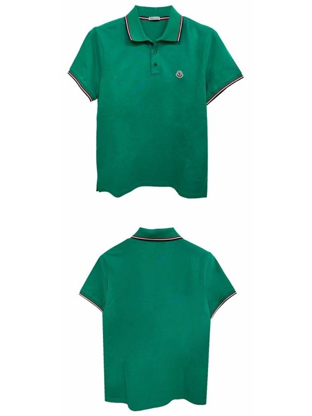 Stripe Trimming Logo Short Sleeve Polo Shirt Green - MONCLER - BALAAN 5