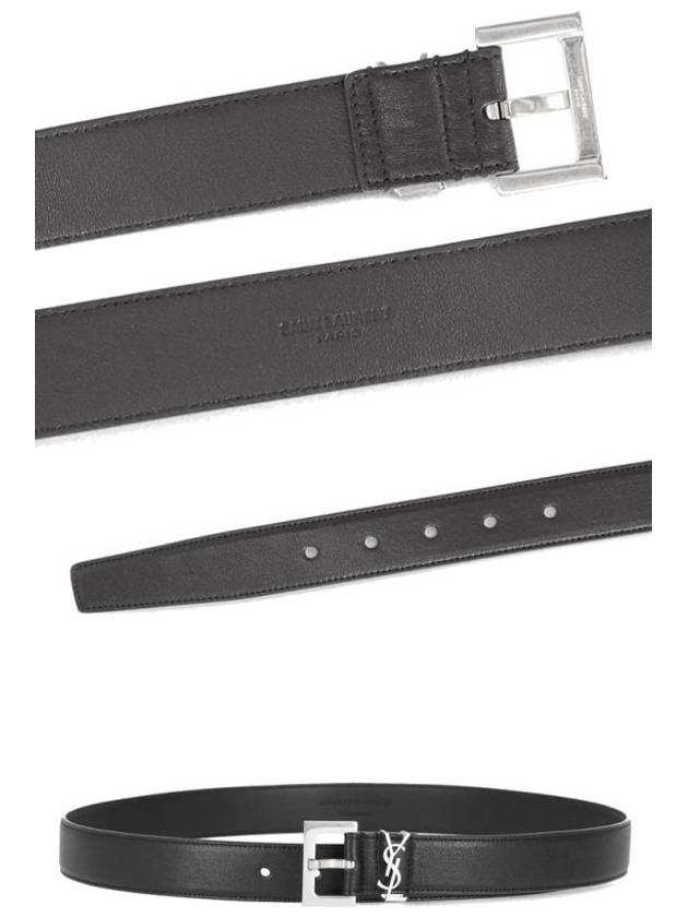 Silver Hardware Monogram Buckle Leather Belt Black - SAINT LAURENT - BALAAN 4