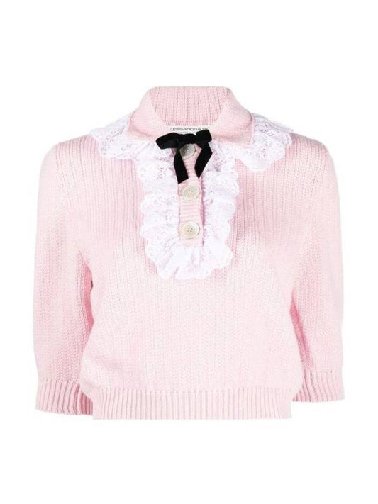 Wool Collar Short Sleeve Knit Top Pink - ALESSANDRA RICH - BALAAN 1