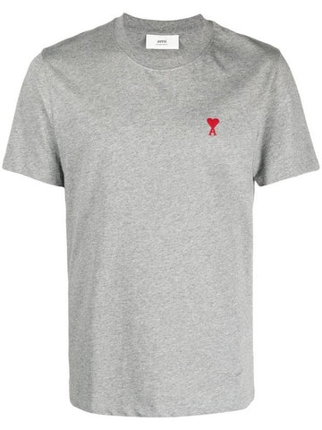 Small Heart Logo Short Sleeve T-Shirt Heather Grey - AMI - BALAAN 1