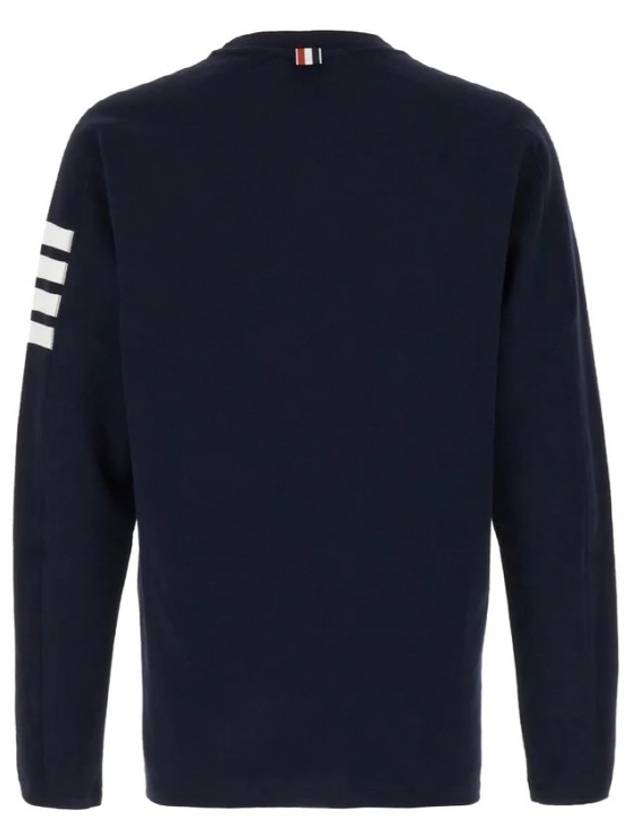 4-Bar Striped Cotton Long Sleeve T-Shirt Navy - THOM BROWNE - BALAAN 3