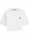 Embroidered Logo Crop Cotton Short Sleeved T-shirt White - MIU MIU - BALAAN 2