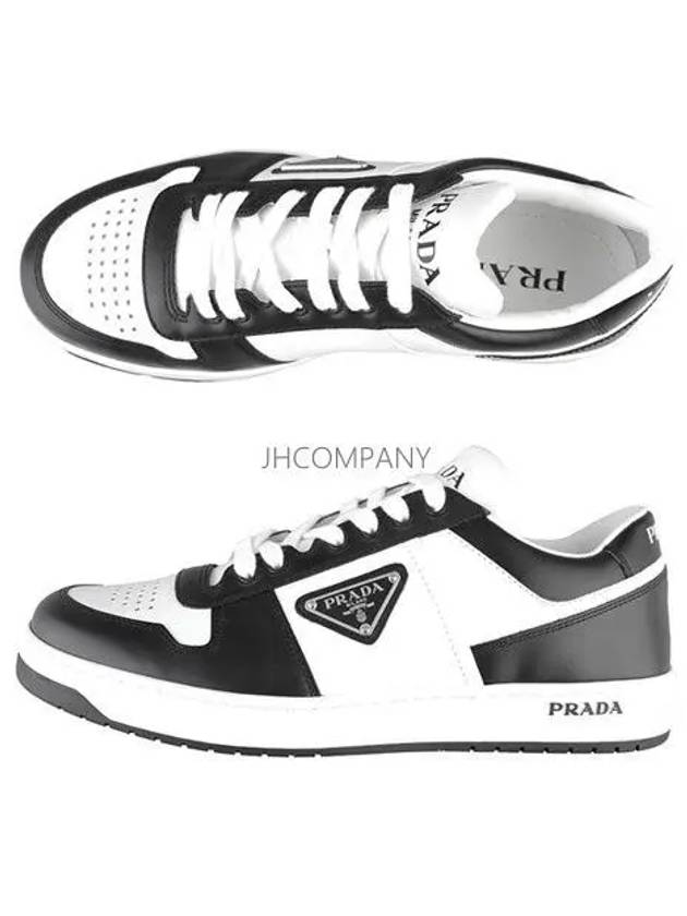 Men's Downtown Triangle Logo Leather Low Top Sneakers White Black - PRADA - BALAAN 2