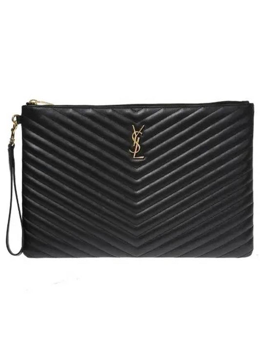 Gold Monogram Document Holder In Matelasse Leather Black - SAINT LAURENT - BALAAN 2