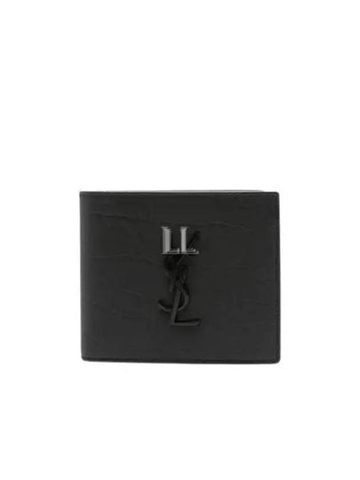 Men's Monogram Crocodile Leather Half Wallet Black - SAINT LAURENT - BALAAN 2