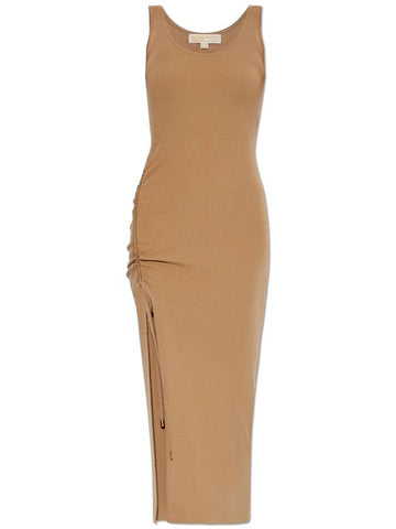 Michael Michael Kors Ribbed Sleeveless Dress, Women's, Beige - MICHAEL KORS - BALAAN 1