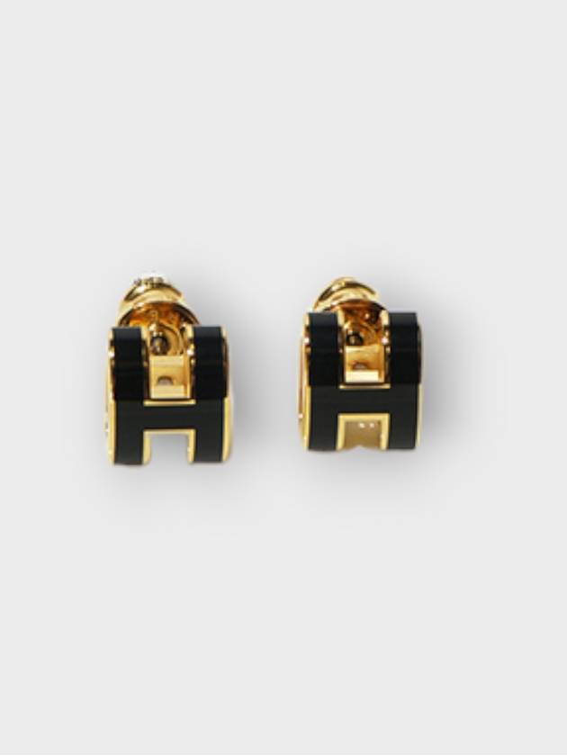 Mini Pop H Earrings Gold Noir Gold - HERMES - BALAAN.