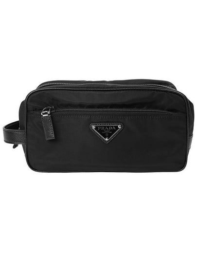 Re Nylon Saffiano Leather Travel Clutch Bag Black - PRADA - BALAAN 2