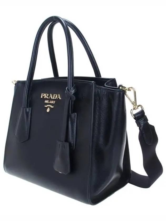 Gold Logo Grace Calfskin Tote Bag Black - PRADA - BALAAN 3