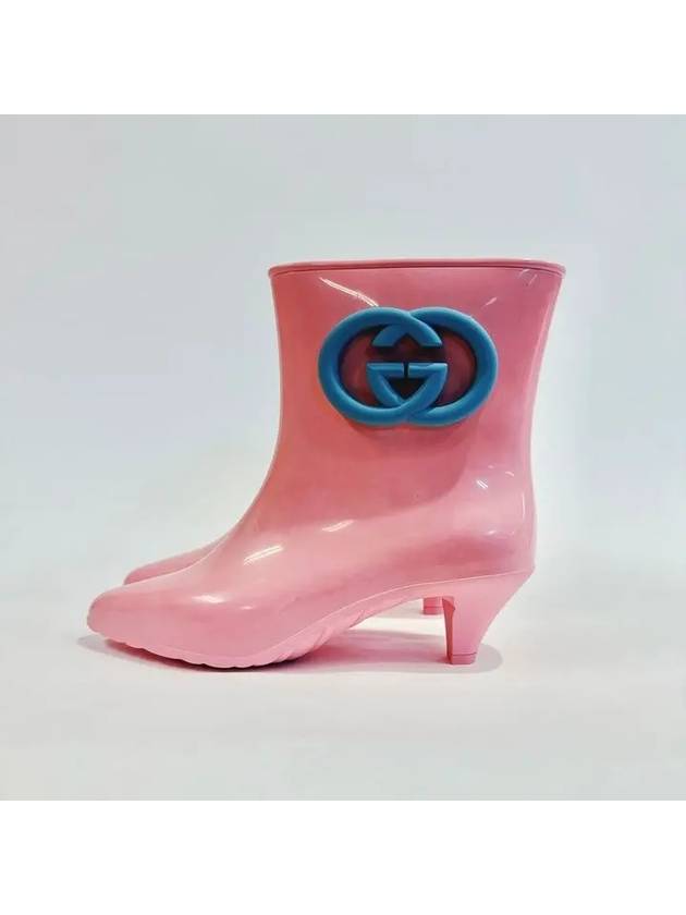 Interlocking G Shiny Rubber Ankle Middle Boots Pink - GUCCI - BALAAN 5