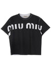 Logo Print Cotton Short Sleeve T-Shirt Black - MIU MIU - BALAAN 11