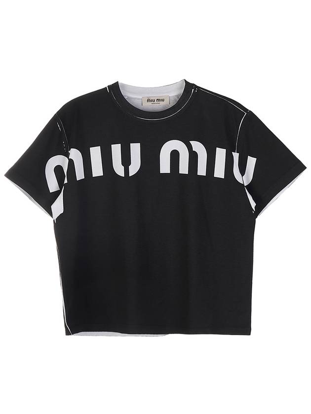 Logo Print Cotton Short Sleeve T-Shirt Black - MIU MIU - BALAAN 10