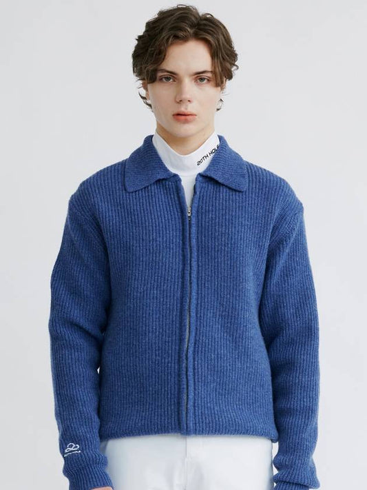 Lambswool collar knit full zip-up MBLUE - 20THHOLE - BALAAN 1