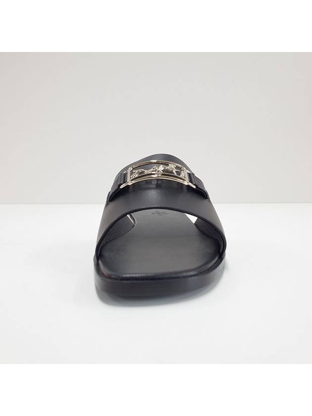 375 size Villa Villa Silver Metal Black Sandals Mule Slippers - HERMES - BALAAN 5