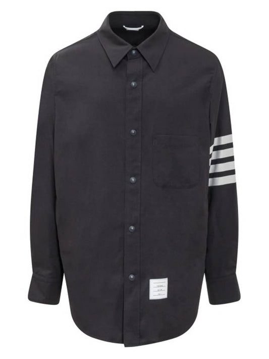 4-bar striped wool snap button shirt jacket - THOM BROWNE - BALAAN.