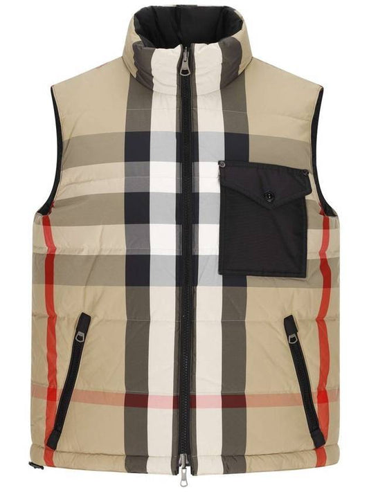 Check Reversible Padding Vest Beige - BURBERRY - BALAAN.