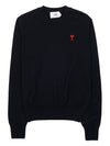 Heart Embroidered Logo Crew Neck Knit Top Black - AMI - BALAAN 2