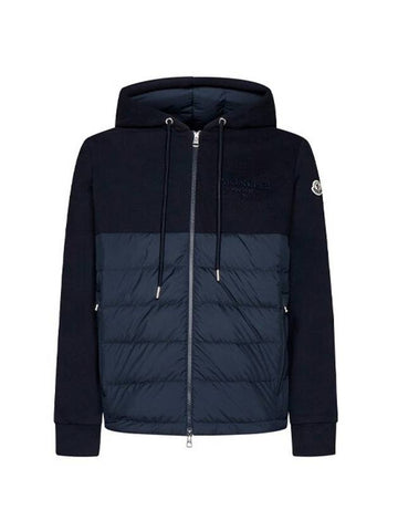 Felpa Logo Patch Hooded Zip-Up Jacket Navy - MONCLER - BALAAN 1