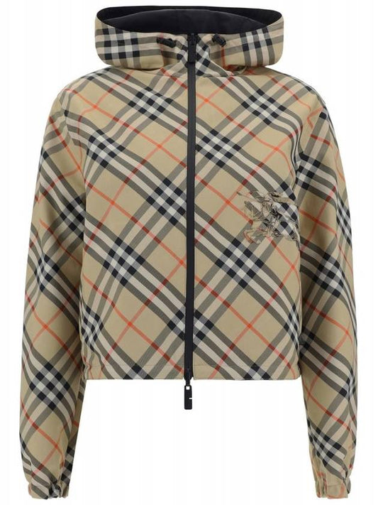 Crop Reversible Check Hooded Jacket Sand - BURBERRY - BALAAN 2