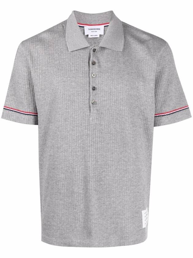 Thermal Rip Stripe Short Sleeve Polo Shirt Grey - THOM BROWNE - BALAAN 1