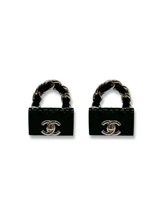 Metal Resin Quilted Turnlock Chain Bag Earrings Gold Black - CHANEL - BALAAN 2