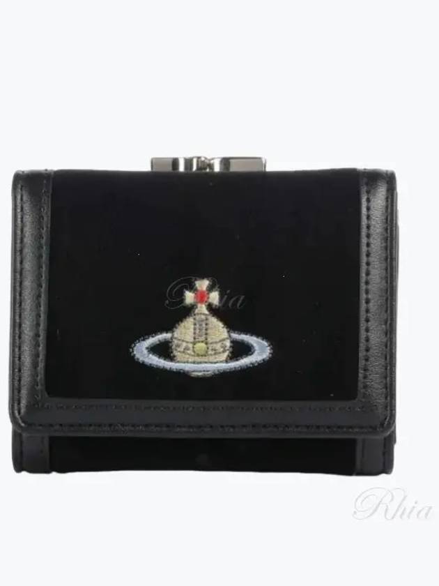 Velvet Small Frame Cotton Half Wallet Black - VIVIENNE WESTWOOD - BALAAN 2