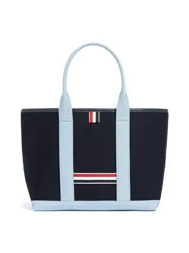 Women s Three Stripe Tab Canvas Small Tote Bag Navy UAG014F 05390 - THOM BROWNE - BALAAN 1