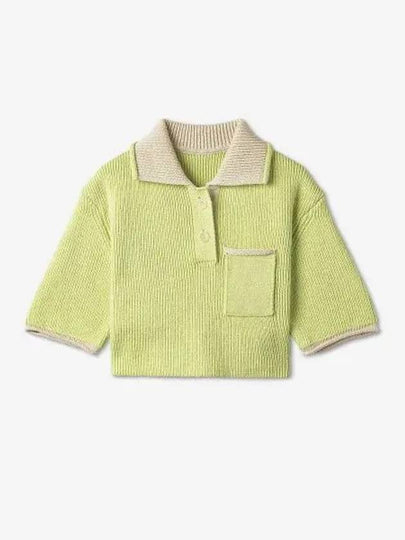 Le Maille Arco Contrasted Cropped Knit Polo Shirt Light Green - JACQUEMUS - BALAAN 2