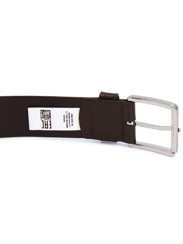 Signature Stripe Silver Buckle Logo Leather Belt Dark Brown - HUGO BOSS - BALAAN 5